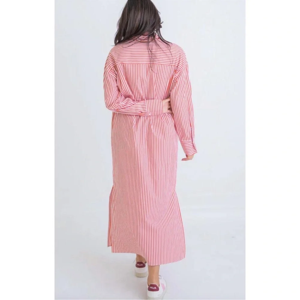 NWT KARLIE stripe poplin pocket maxi shirt‎ dress in red Small - Picture 4 of 16